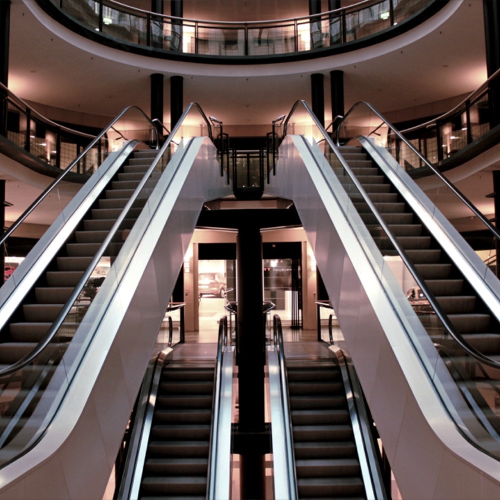 Large three-floor shopping center.